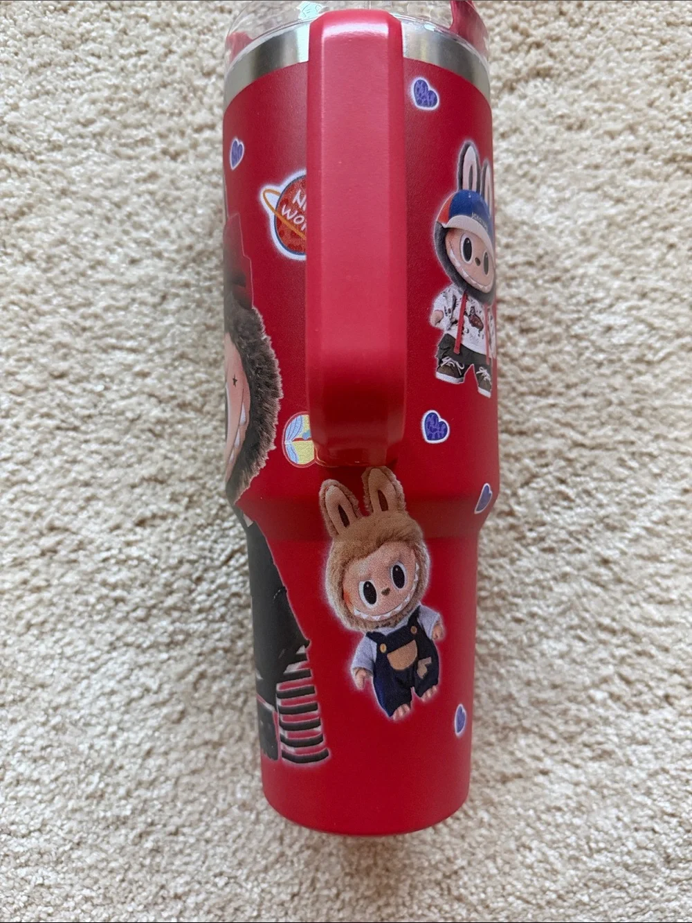 Labubu Red Character Graphic Travel Mug with Handle 40 oz. Brand New